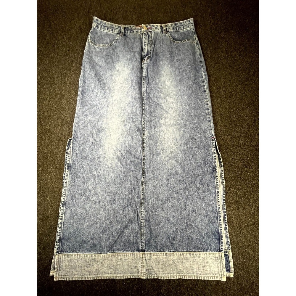 Vintage Unionbay Maxi Long Cargo Skirt Women 13 Blue Denim Cotton Side Slits Y2K
